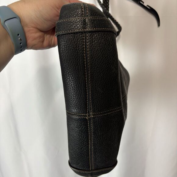 Brighton Bag Black Pebbled Leather Shoulder Foldover Purse Magnetic Boho Stitch - Picture 8 of 9